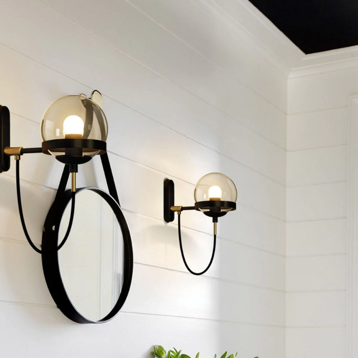 globe clear glass Antique Gold-tone Black metal hanging wall sconce with stand