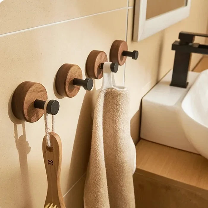 Wooden wall hook self-adhesive walnut key holder modern towel coat hanger
