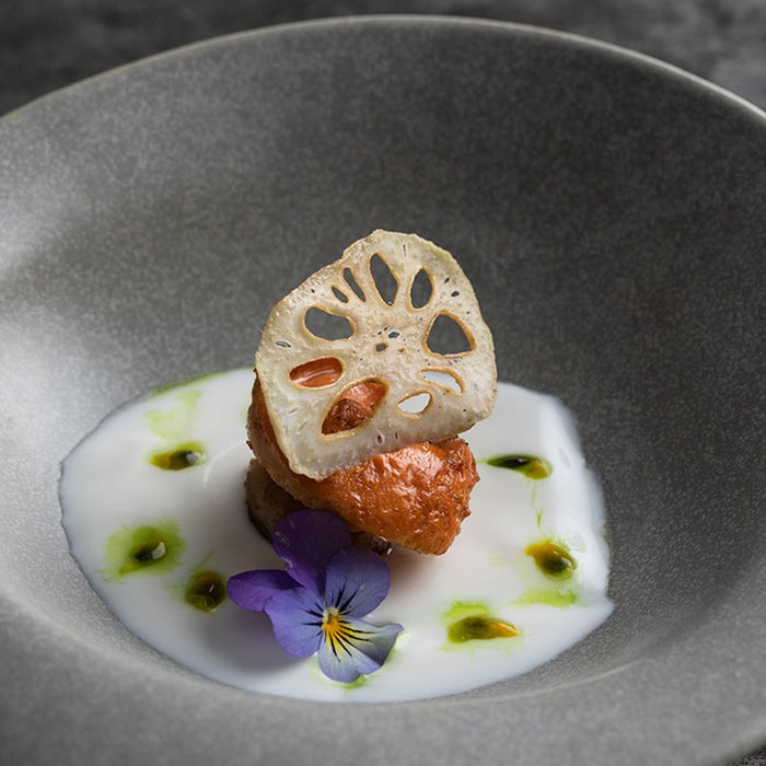 round ceramic grey dinnerware