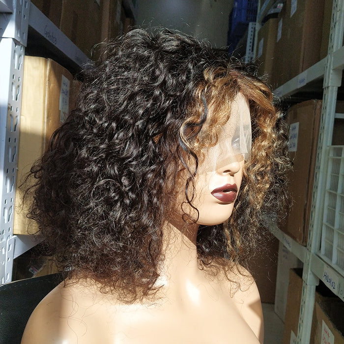 T Part Lace Bob Wig Human Hair Water Curly
