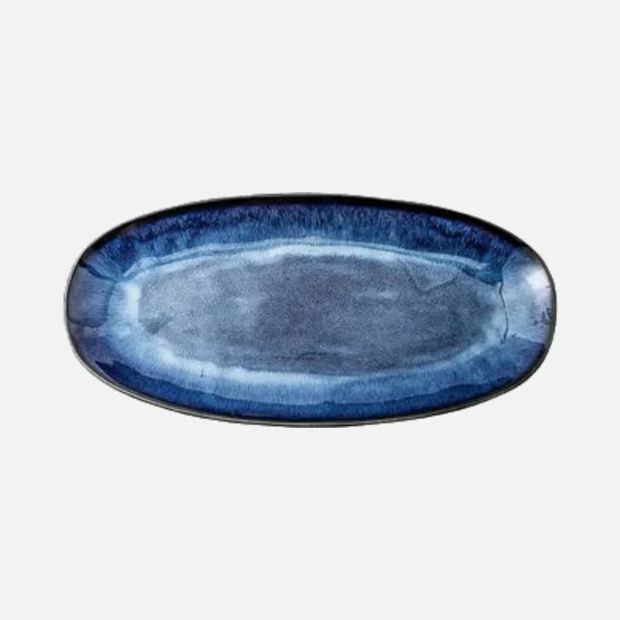 Japanese Kiln Glazed Blue Long Plate Household Steamed Fish Plate Large Dish Color Creative Sushi Plate-Letifly Lights and Decor