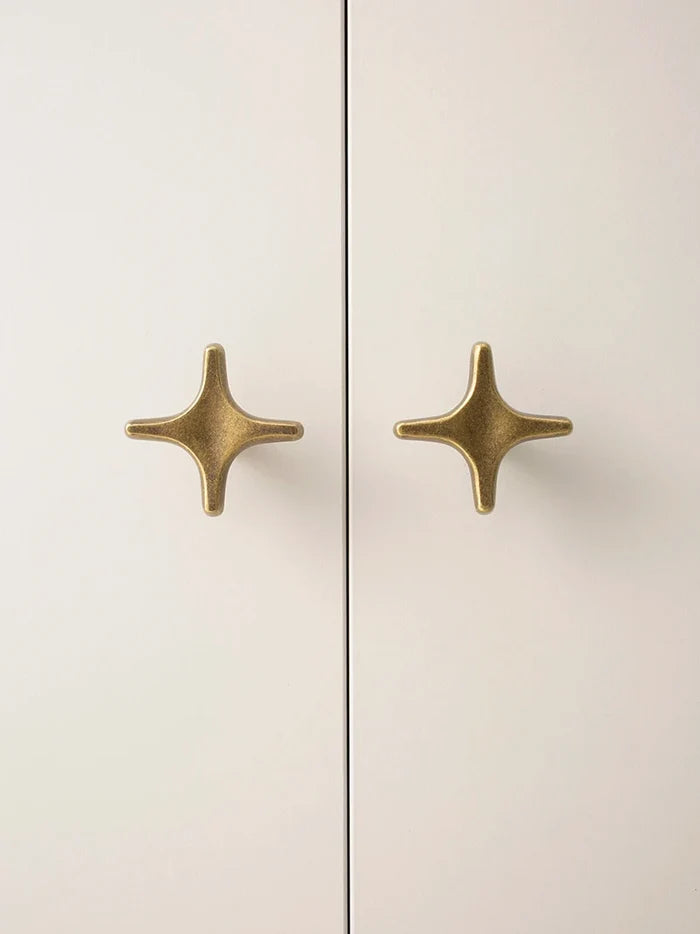 Letifly Lights & Decor - Crossbeam Brass Knobs - Sculptural Brass Cabinet Knobs Cross Shape Antique Gold Black Polished Chrome Hardware