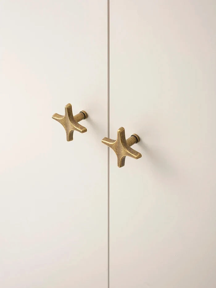 Letifly Lights & Decor - Crossbeam Brass Knobs - Sculptural Brass Cabinet Knobs Cross Shape Antique Gold Black Polished Chrome Hardware