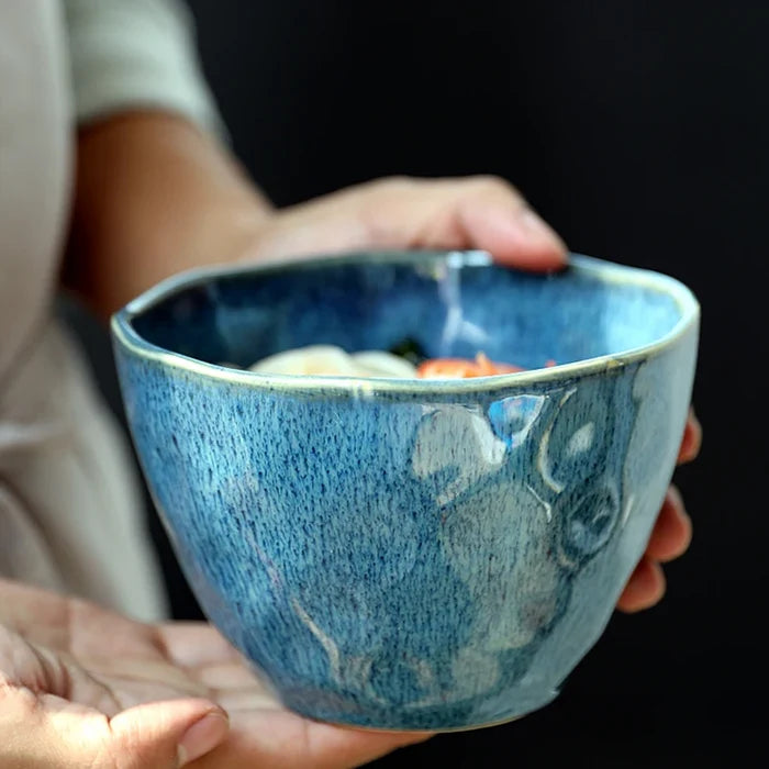 Letifly Lights & Decor - The Indigo Ridge Bowl - Handmade Japanese-inspired ceramic bowl with reactive blue glaze for ramen, salads, soups, and everyday dining