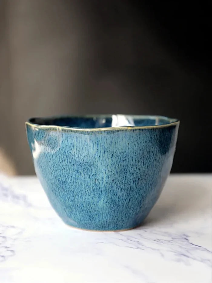 Letifly Lights & Decor - The Indigo Ridge Bowl - Handmade Japanese-inspired ceramic bowl with reactive blue glaze for ramen, salads, soups, and everyday dining