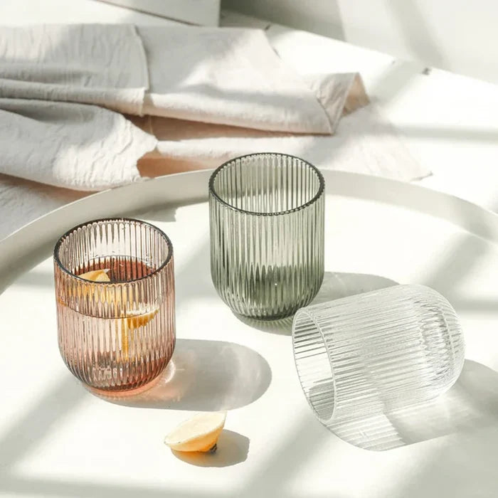Pack of 6 Simple Vertical Striped Drinking Whiskey Glass Jars Luxury Ribbed Glass Candle Holder Container For Home Decor-Letifly Lights and Decor