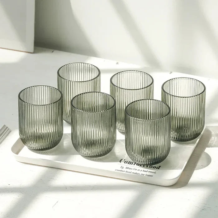 Pack of 6 Simple Vertical Striped Drinking Whiskey Glass Jars Luxury Ribbed Glass Candle Holder Container For Home Decor-Letifly Lights and Decor