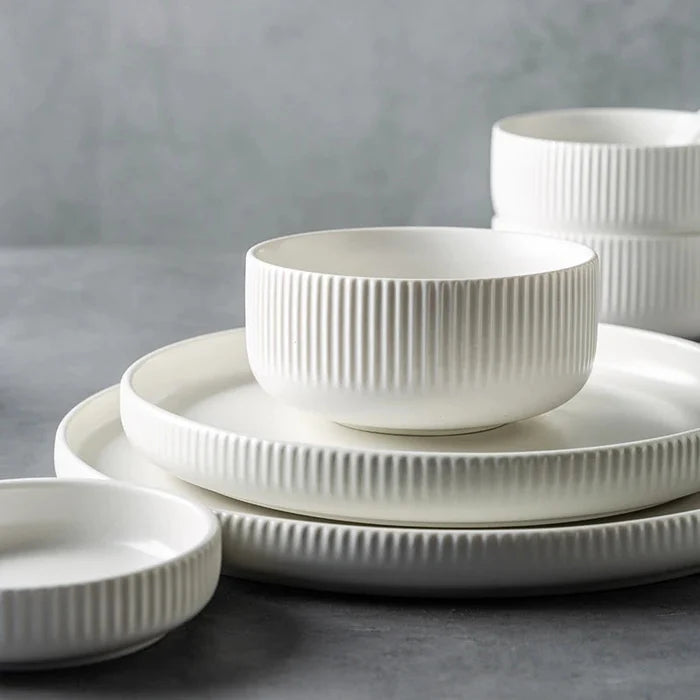 Ceramic Matte Glazed Dinnerware collection textured ceramic tableware ribbed pattern minimalist plates bowls
