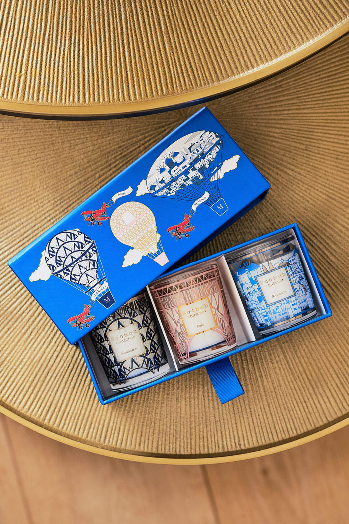 TRIO TRAVEL CANDLES MANHATTAN-PARIS-MYKONOS - BAOBAB COLLECTION