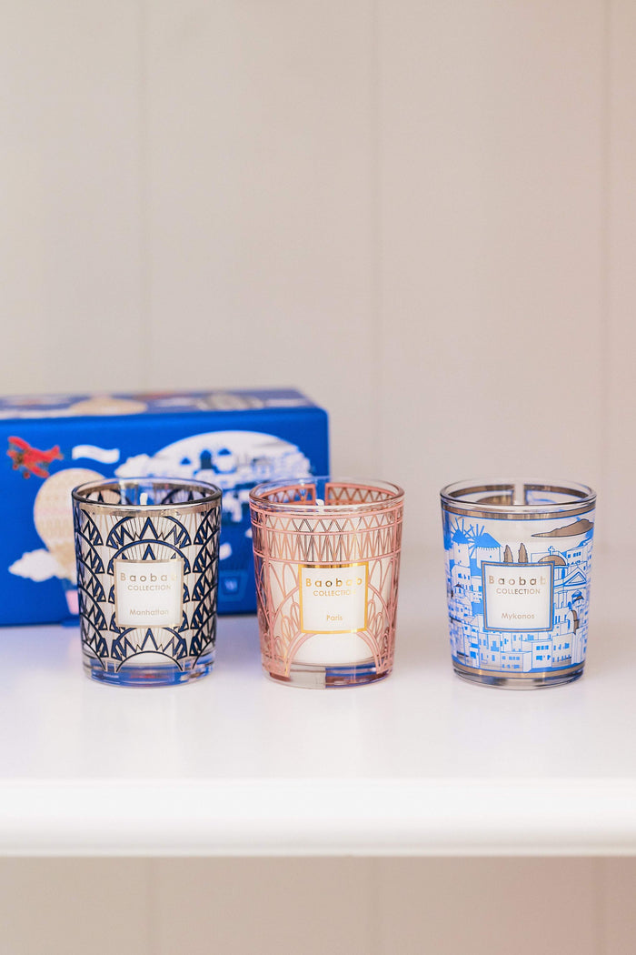 TRIO TRAVEL CANDLES MANHATTAN-PARIS-MYKONOS - BAOBAB COLLECTION