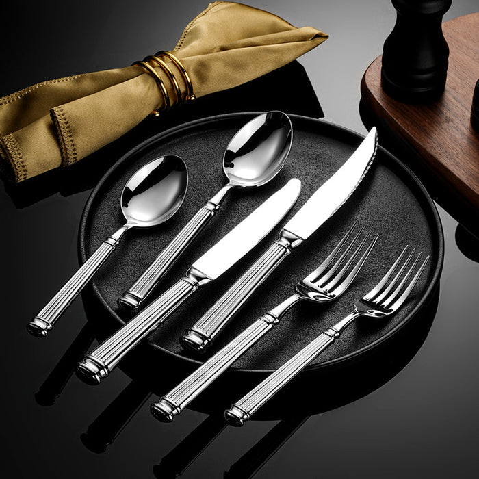 304 Stainless Steel Forged High-Quality Roman Column Western Tableware High-End Western Restaurant Hotel Table Knife, Fork, Spoon, Tea Spoon-Letifly Lights and Decor