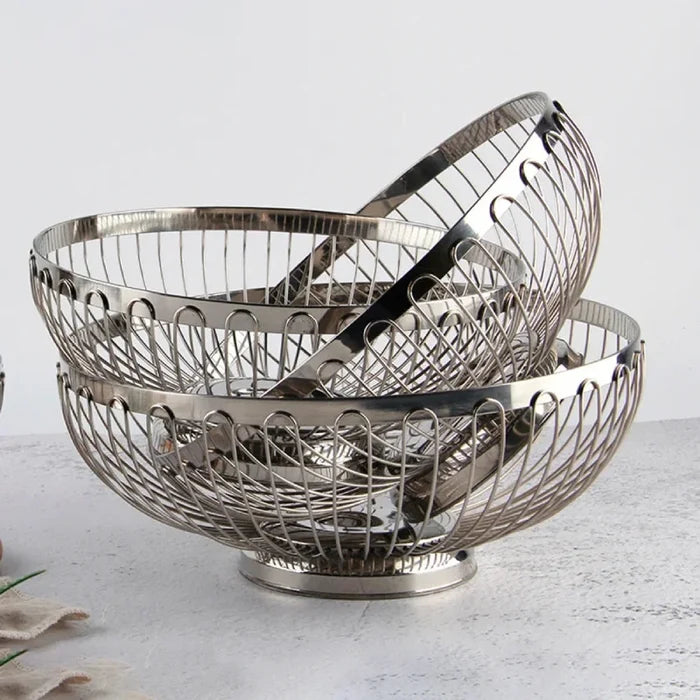 Verge Wire Basket Set stainless steel wire fruit basket modern kitchen bowl polished silver produce holder