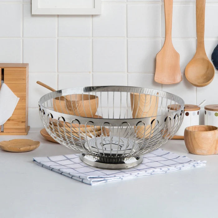 Verge Wire Basket Set stainless steel wire fruit basket modern kitchen bowl polished silver produce holder
