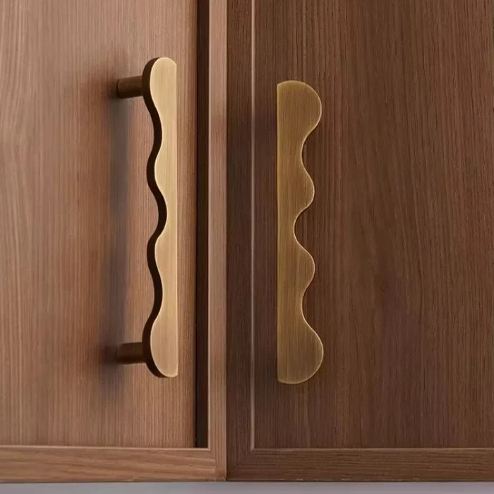 Brass Wave Shape Cabinet Handles Modern Drawer Pulls Gold/Black Furniture Handles for Kitchen Wardrobe Door-Letifly Lights and Decor