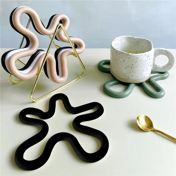 wave silicone heat resistant coaster non-slip pot holder modern kitchen mat