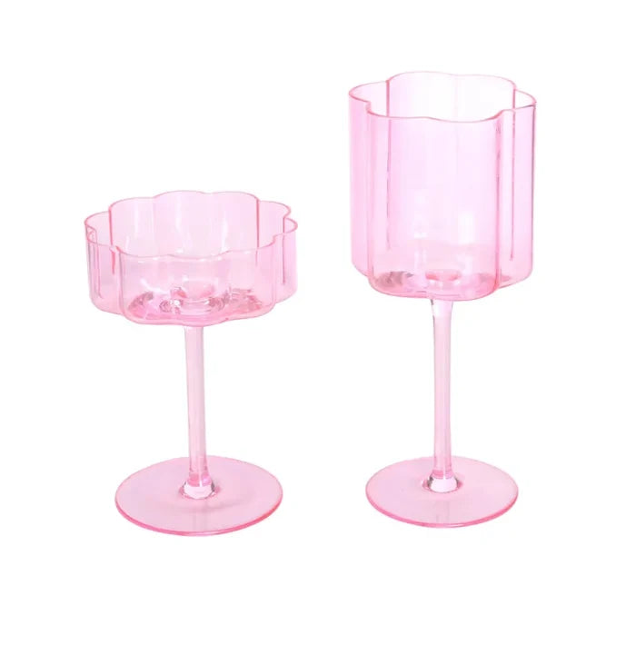 Wave Rim Glass Collection Colorful crystal glasses with wavy petal rim modern cocktail and wine glass