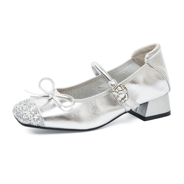 Women Ballet Style Rhinestone Bow Mary Jane Shoes