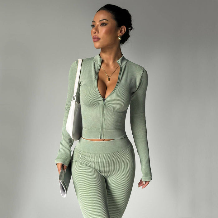 Women's Fitness Yoga Set Long Sleeve Jacket and Leggings