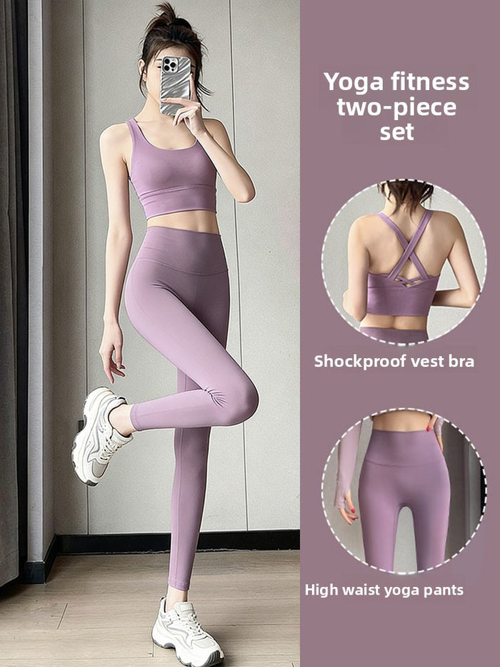 Womens Yoga Sports Set with Support Bra and Leggings