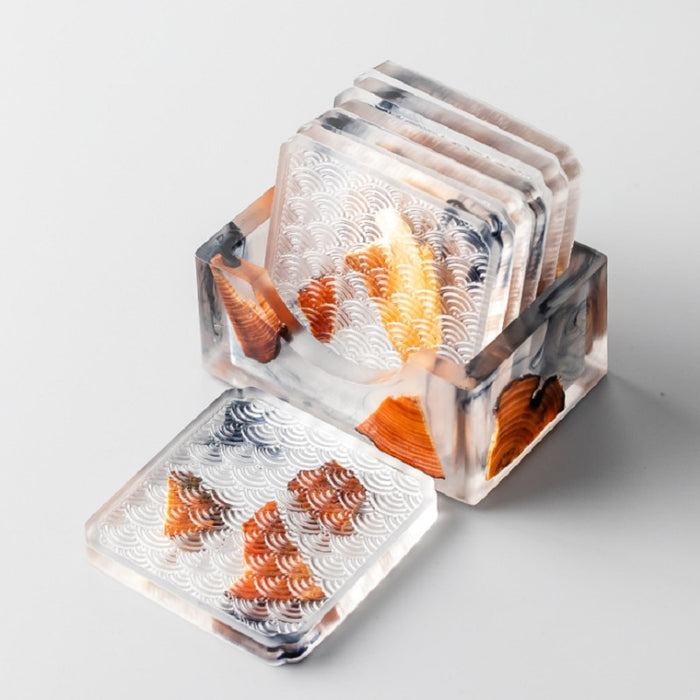 Square Transparent Encased Pine Textured Coaster